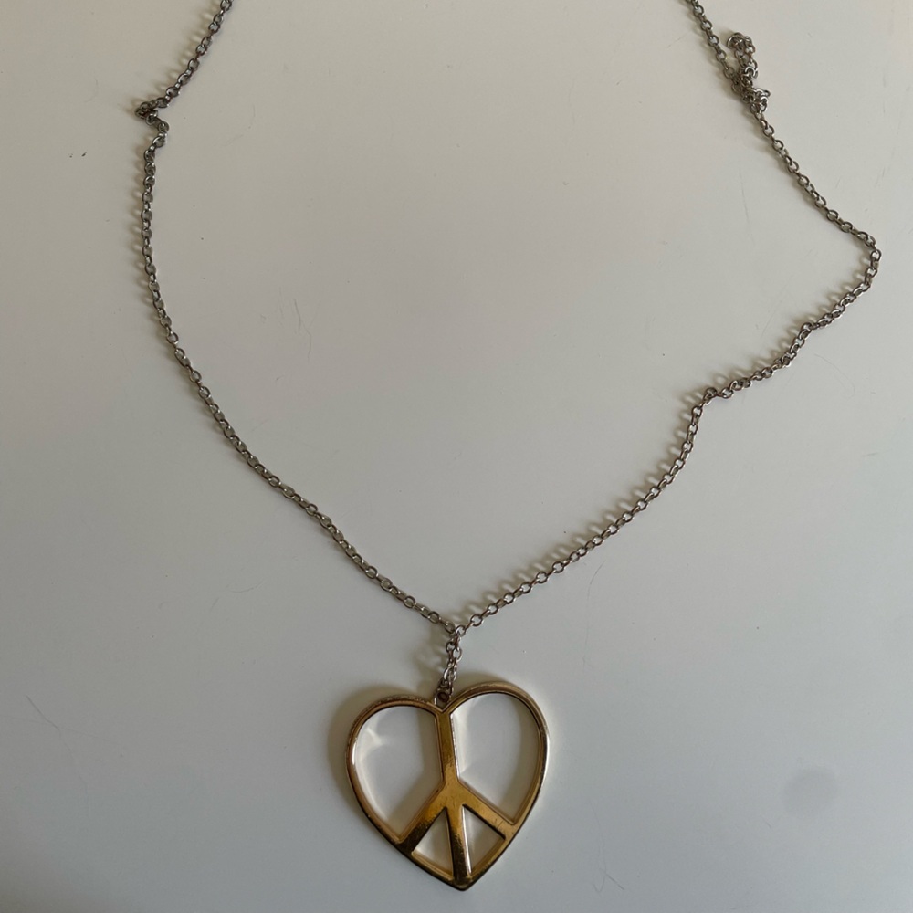 Gold Peace sign heart necklace